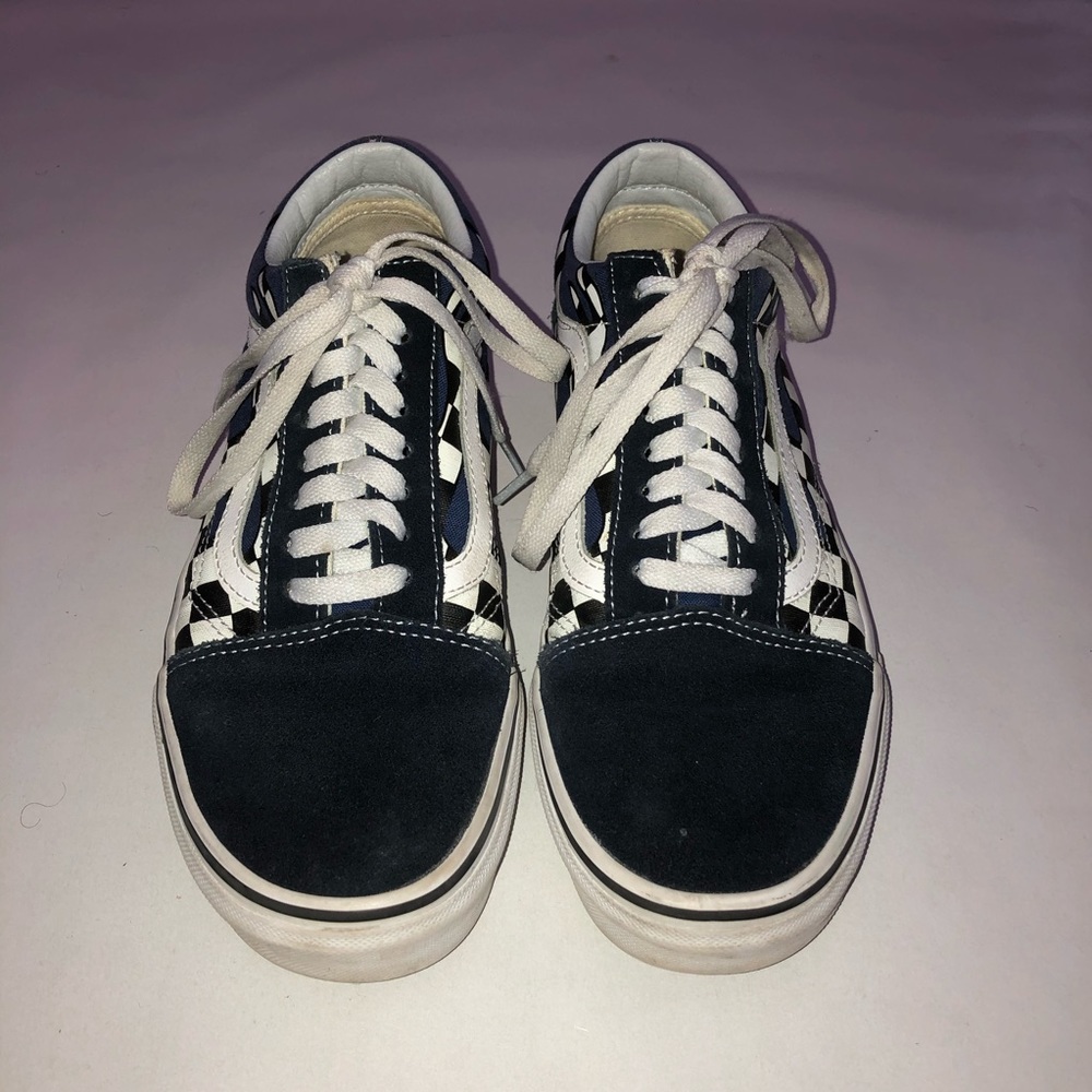 ❌SOLD - Blue checkered flames vans!